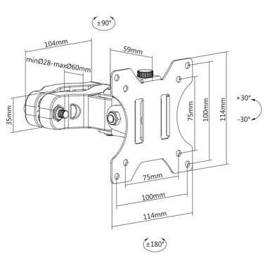 MACLEAN Držač za monitor MC-983, za cijev ili stup 28–60 mm, 17–32", nosivost 8 kg